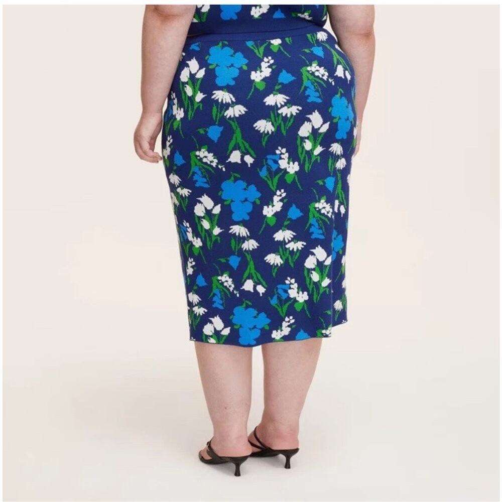 Women's Mixed Floral Sweater Midi Skirt kate spade new york Blue/Green/White XXL - Picture 2 of 7